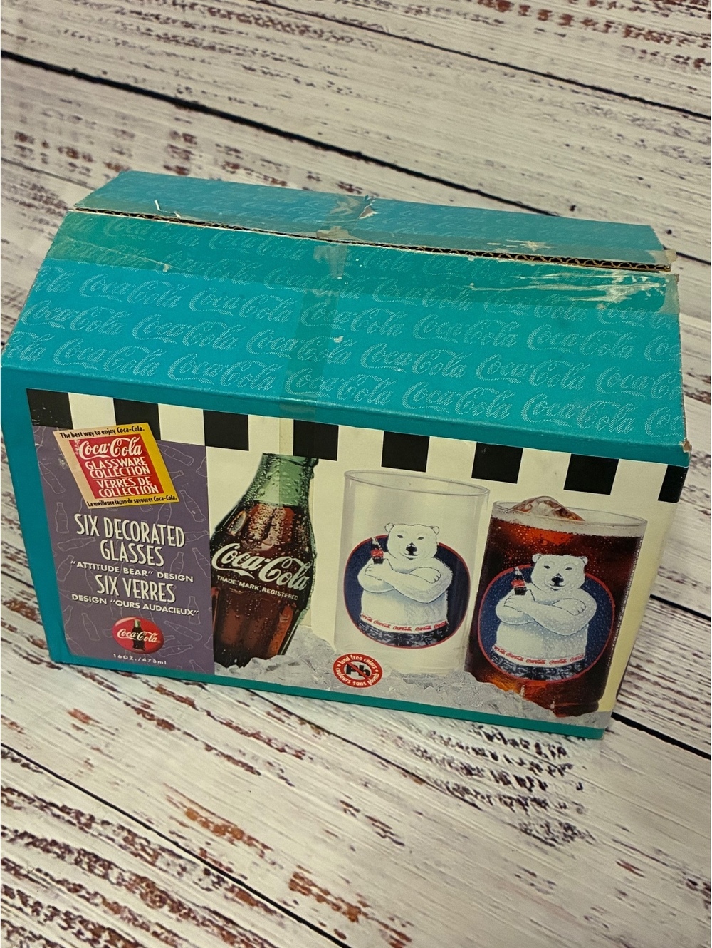 Vintage Coca Cola 6 Decorated Glasses Set with Original Box